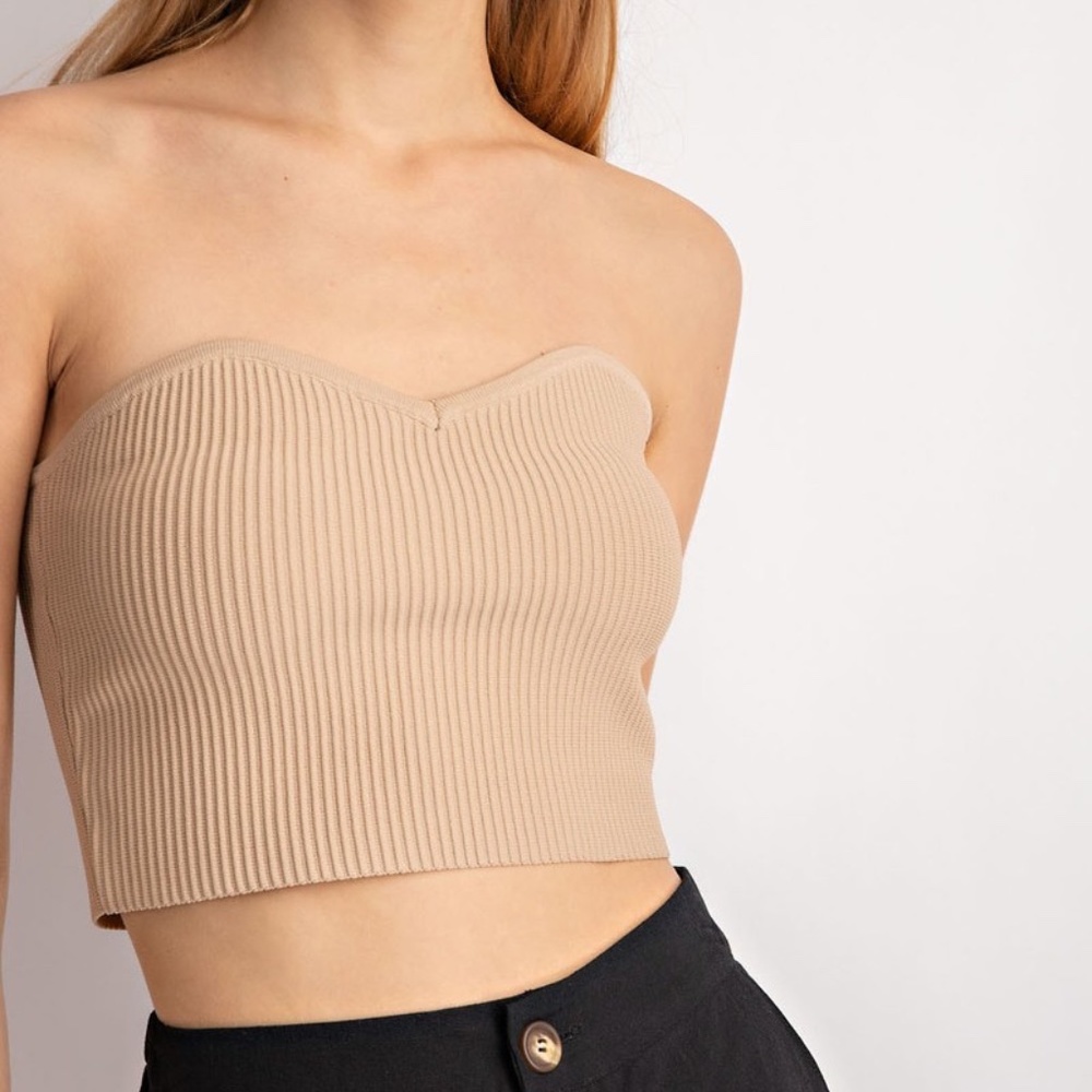 Nude Ribbed Sweetheart Cropped Tube Top